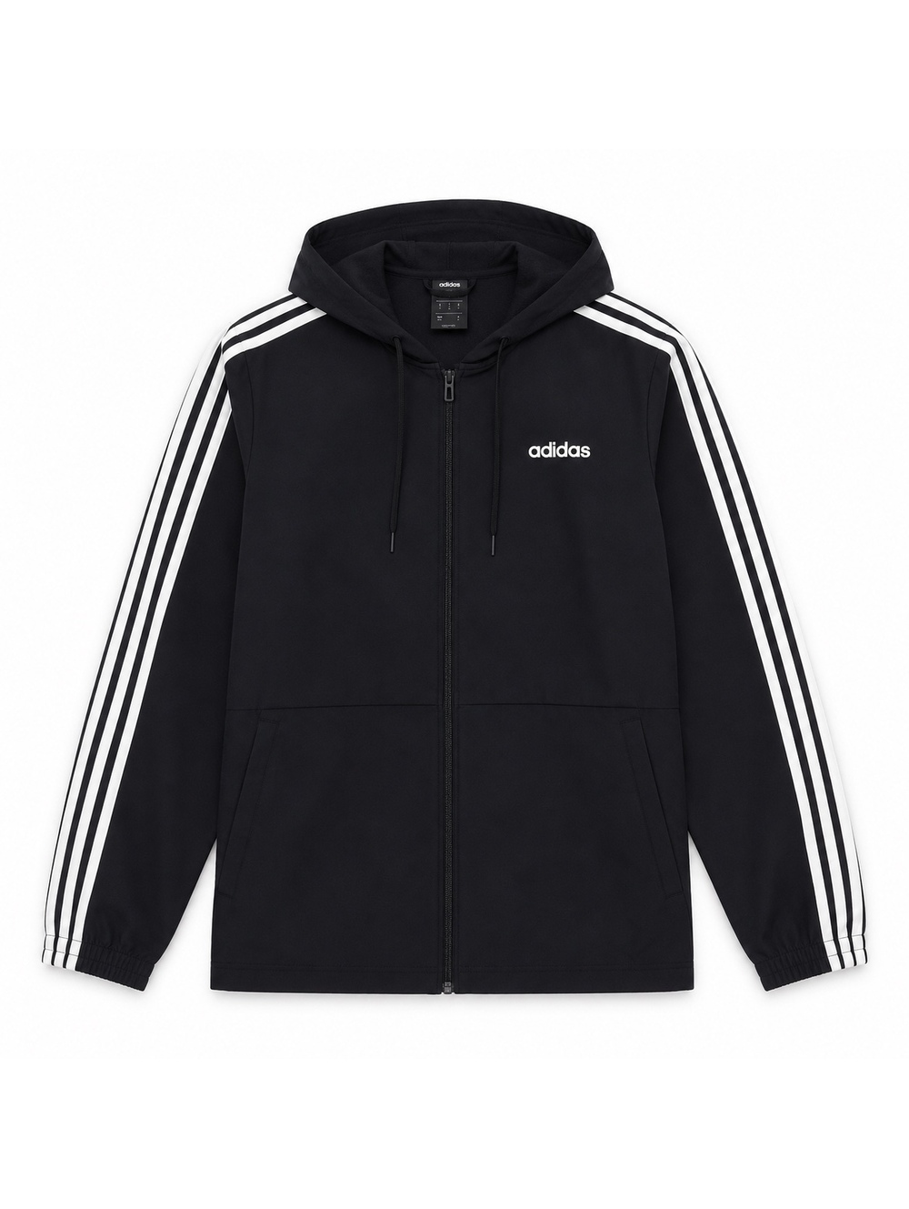 adidas Men's Essentials 3 Stripe Hooded Zip Jacket Black Medium Athletic